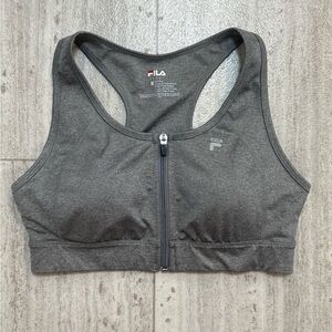 Fila Sport Zip Front Sports Bra Medium Gray Racerback Athletic Workout Bra